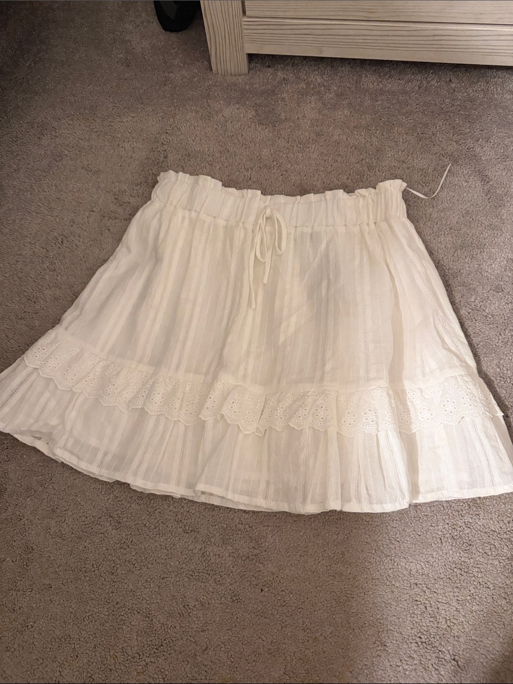 Women's Cream Tiered Eyelet A-Line Skirt
